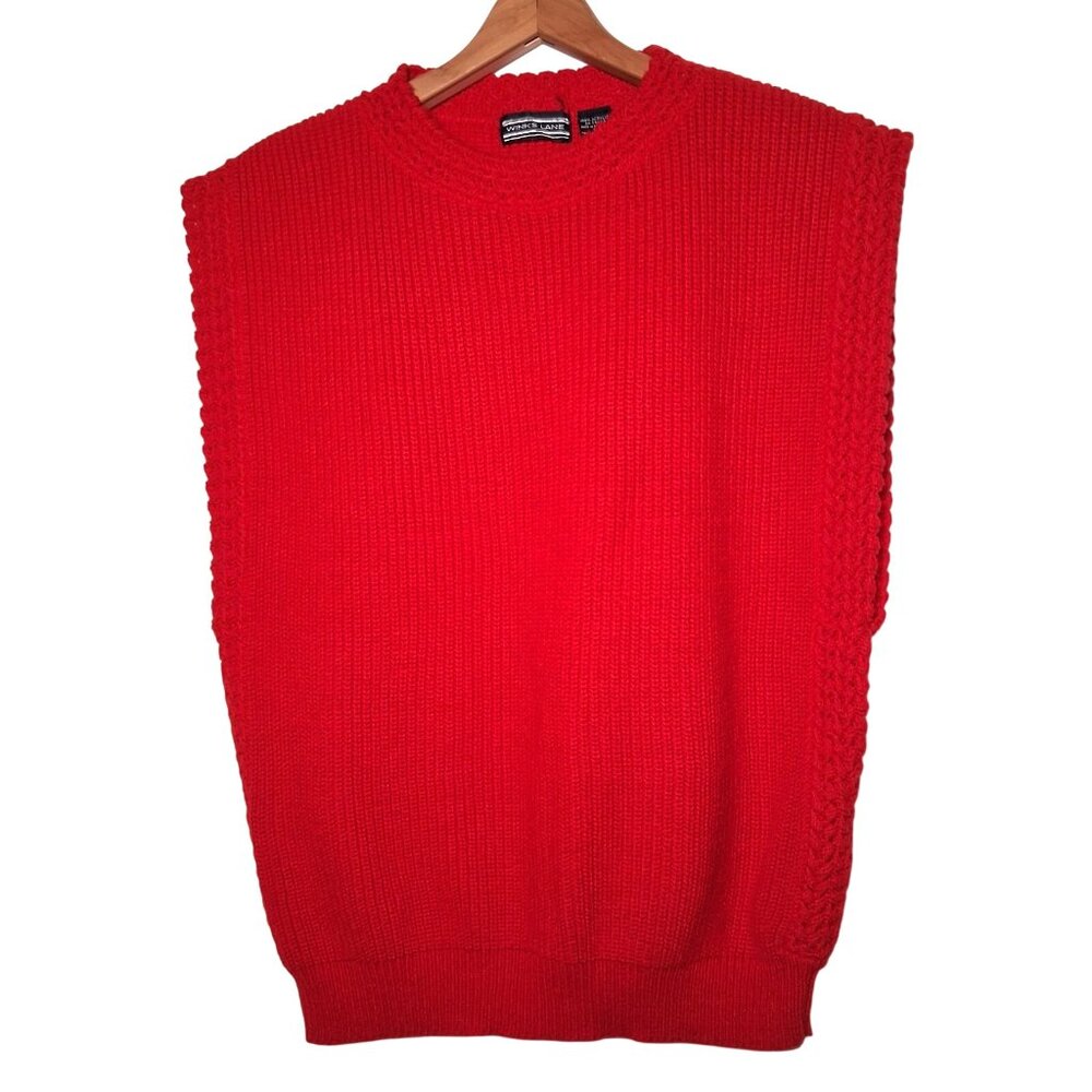 Vintage 1980s Winks Lane Sweater Vest Women Size 38 Red Ribbed Knit Retro
